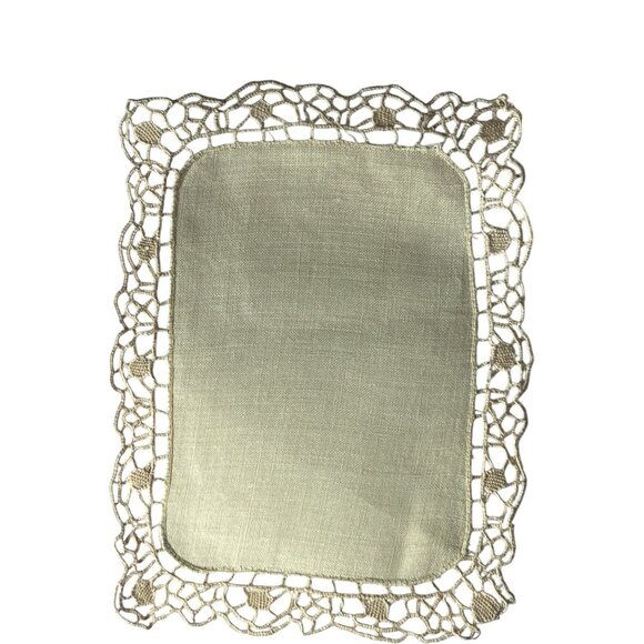 Set Of 10 Pale Yellow Linen & Crochet Doilies 7" X 5.5" Table Decor Wedding - Picture 10 of 13